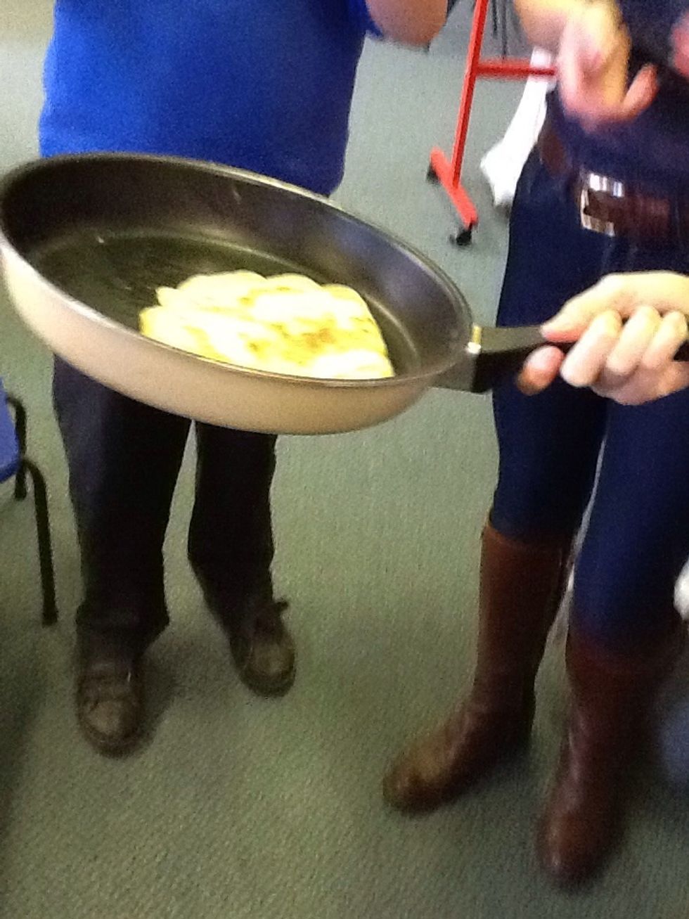 Finally toss the pancake in the air. Then you have a delicious pancake.