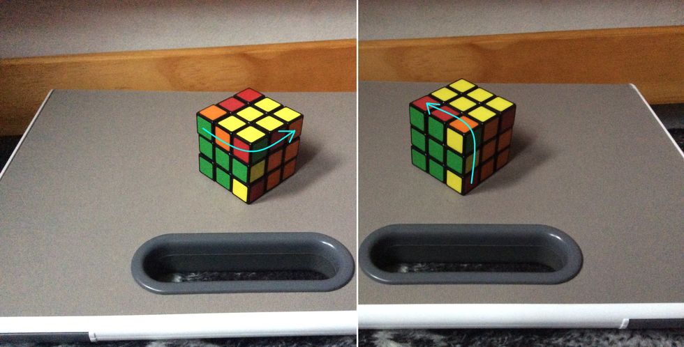 Finally, turn the top back to the right again, and the side up.