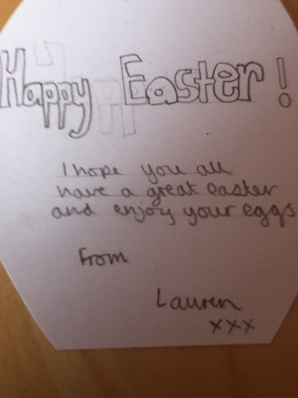 Finally you can write a easter message inside and then your finished, happy Easter !