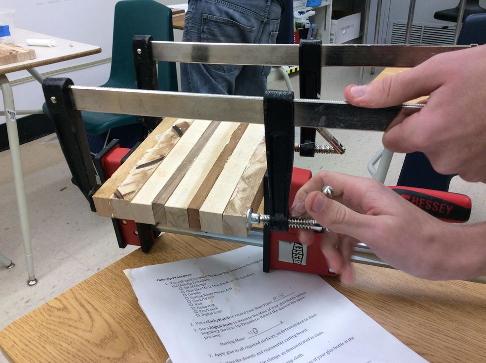 Finally you clamp them together and let it sit like that for at least 30 minutes then you take the clamps off.