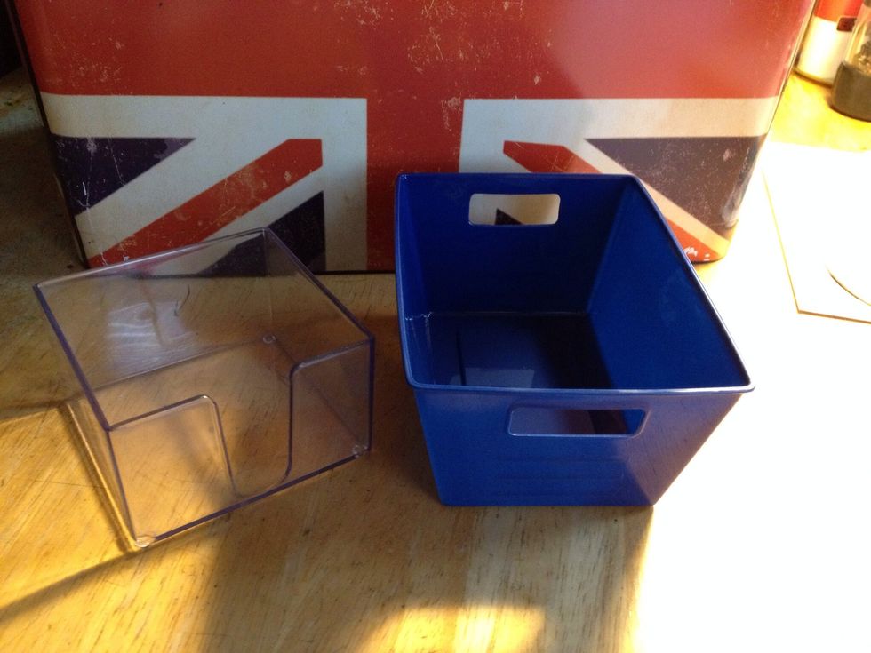 Find a container that is just slightly bigger than 3" wide to accommodate the cards. The larger blue one would allow you tuck in pictures, ticket stubs or other memorabilia along with a pen.