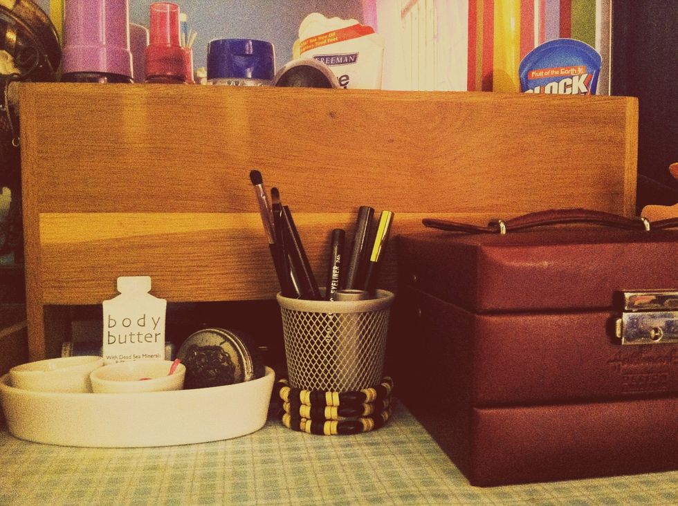 Find a flat surface you can use. I chose a stand on my table that's my go-to place when I get ready.