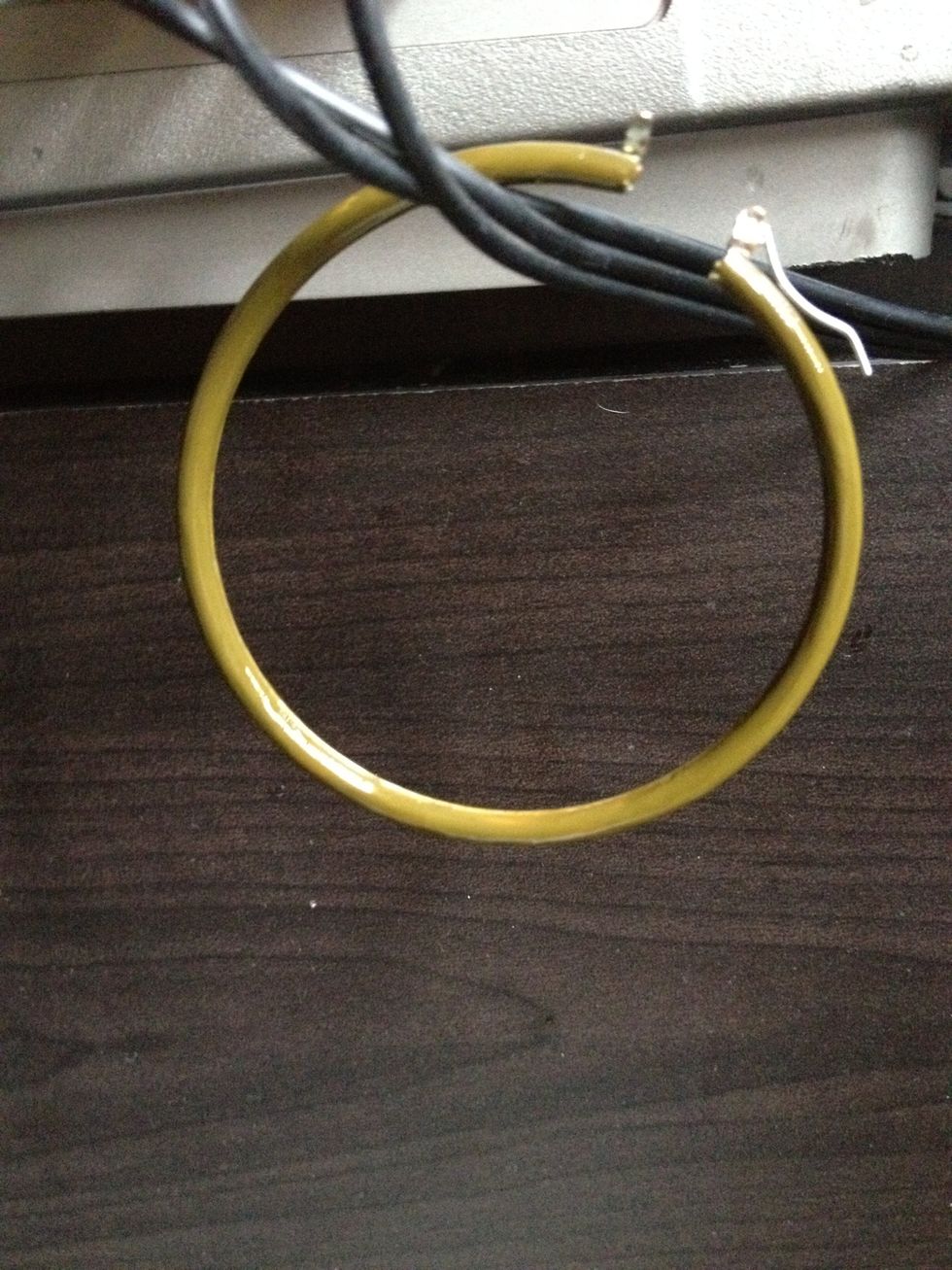 Find a place afterwards to hang the earring to dry. I used the wires on my television lol