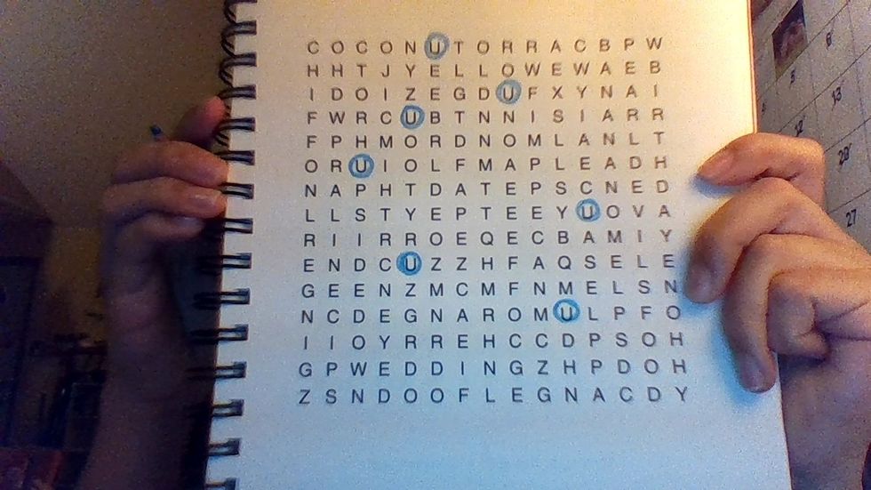 Find ALL of the letters in the puzzle that are the FIRST LETTER in the word you're looking for. For example: I circled all of the "U"s in "Upside-Down"