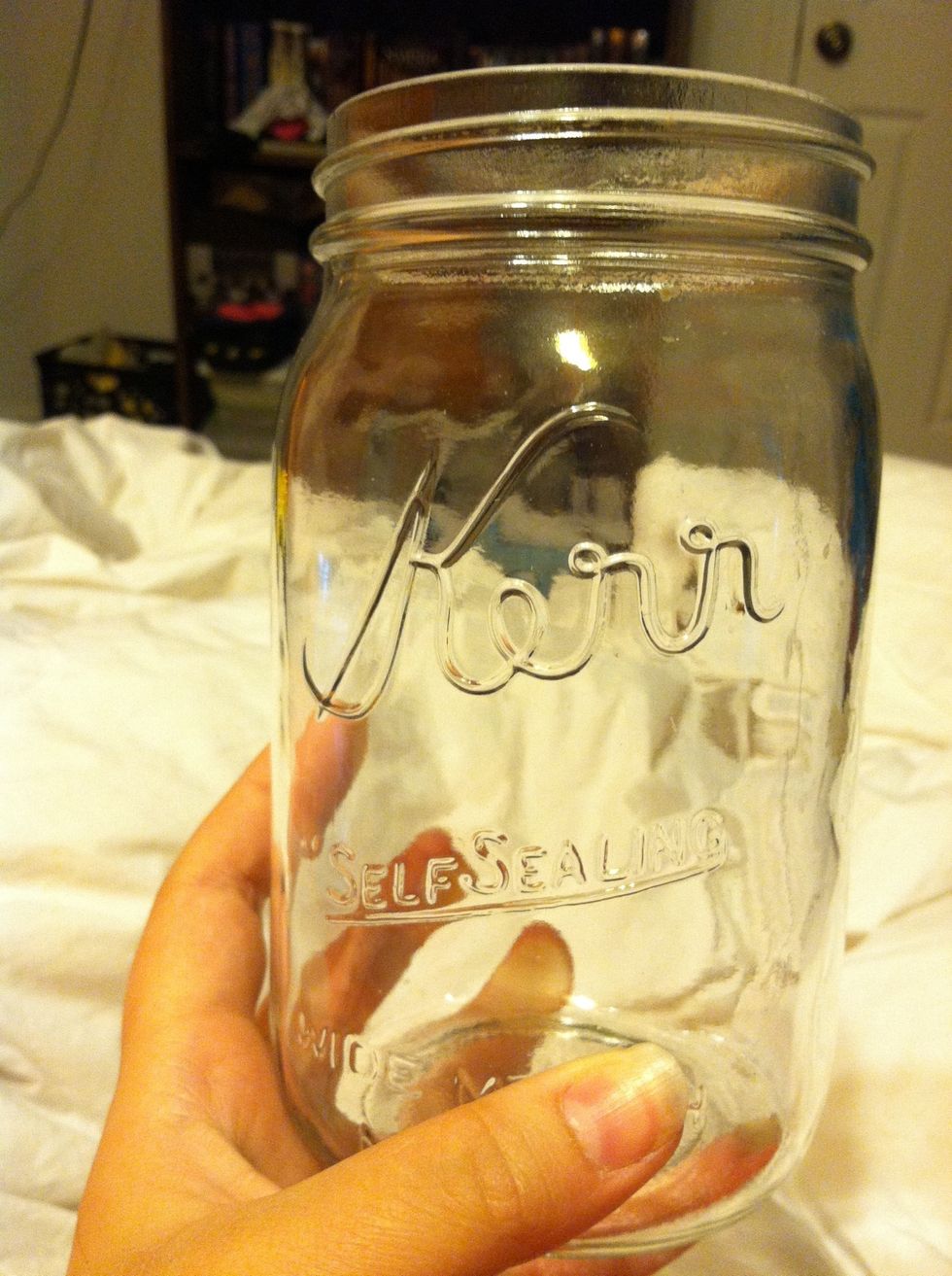 Find an empty Mason jar, or buy one, and clean it out. This one had jam in it so I had to eat tons of peanut butter and jelly sandwiches and then clean it out with a lot of soap. Took me a while. :)