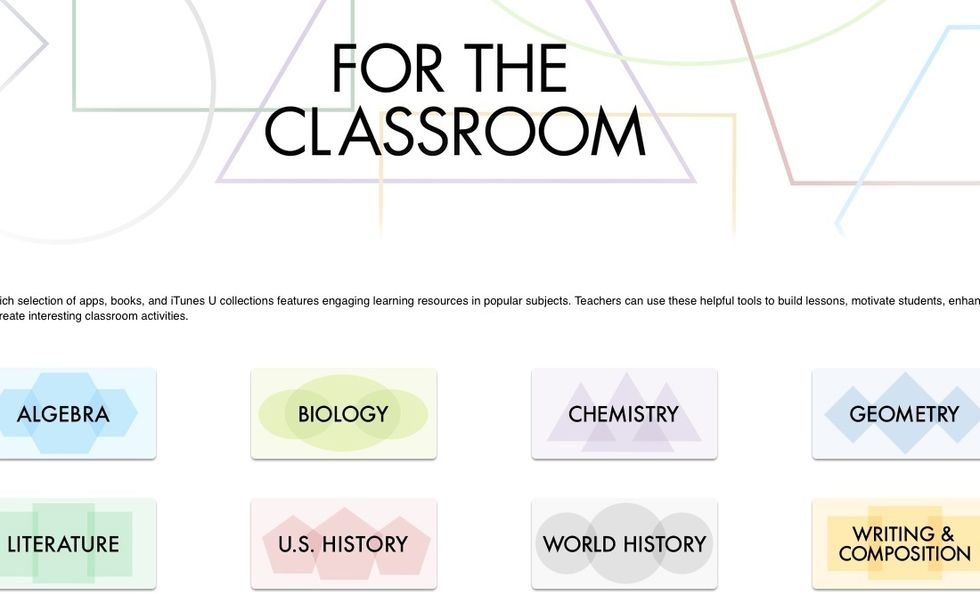Find apps, books, and iTunes U materials for algebra, biology, chemistry, geometry, literature, US history, world history, and writing & composition classes.