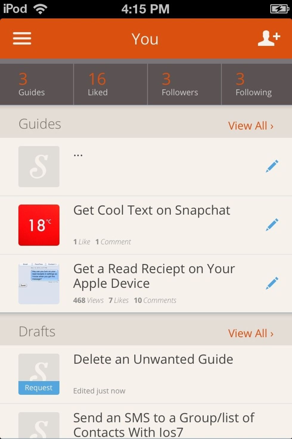 Find the guide you would like to delete and swipe to the right