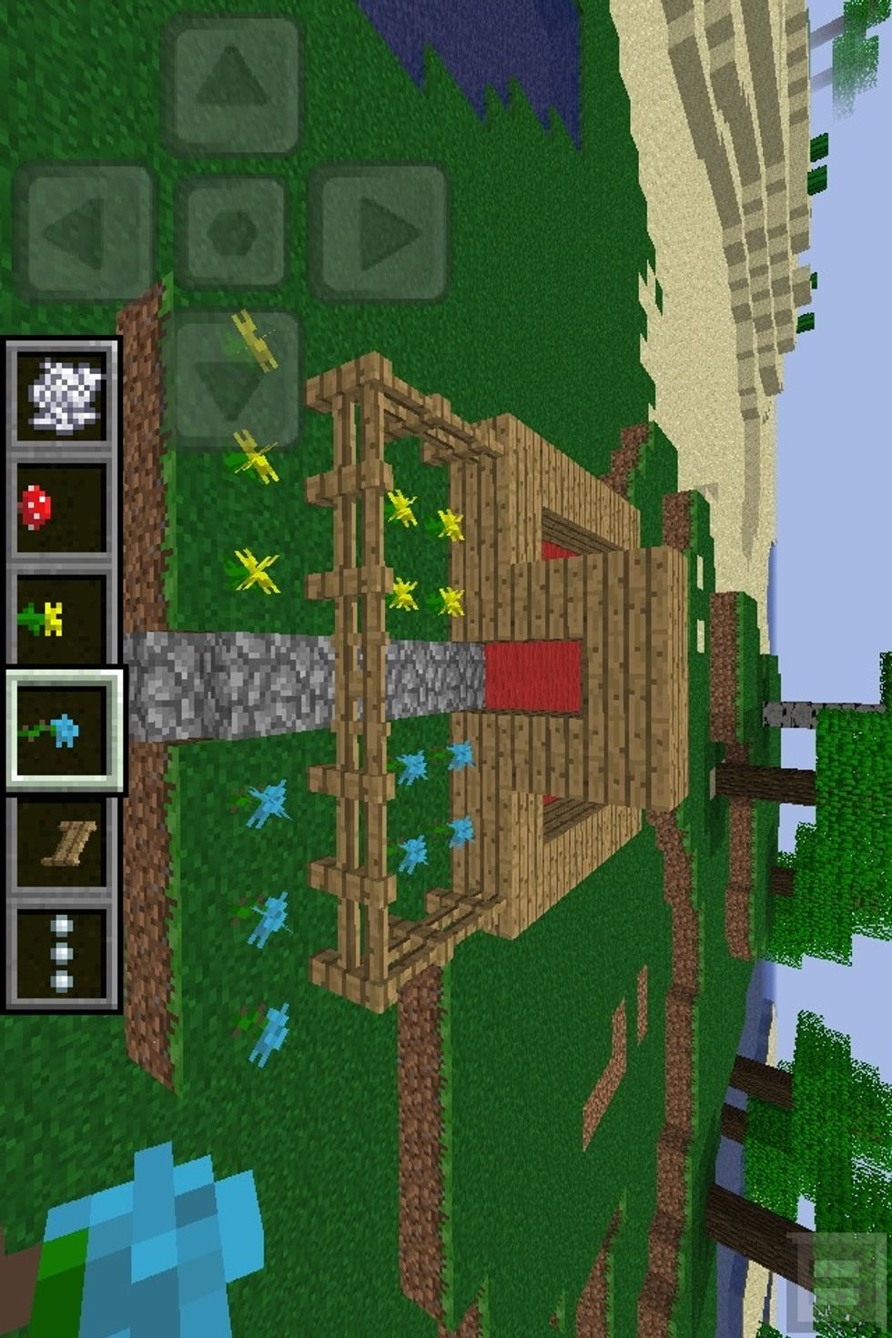 Find the hole in the wall that you left earlier and build an arch over it Add a little front garden if you like \ue415