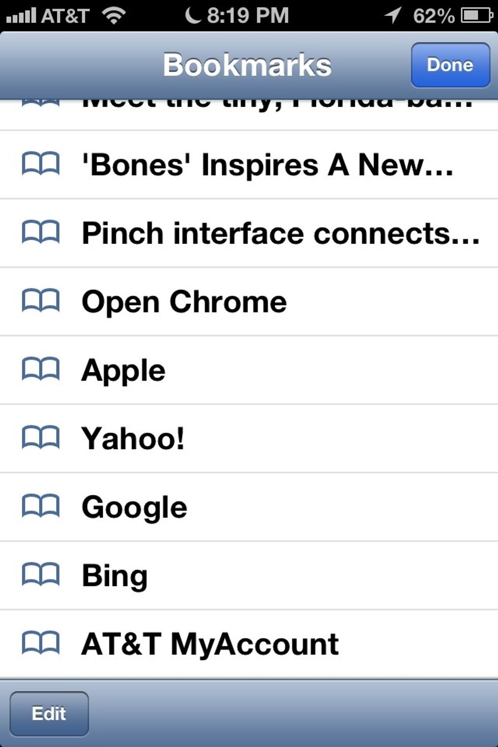Find the "Open Chrome" bookmark you just created. Then Tap "Edit" in the lower left corner.