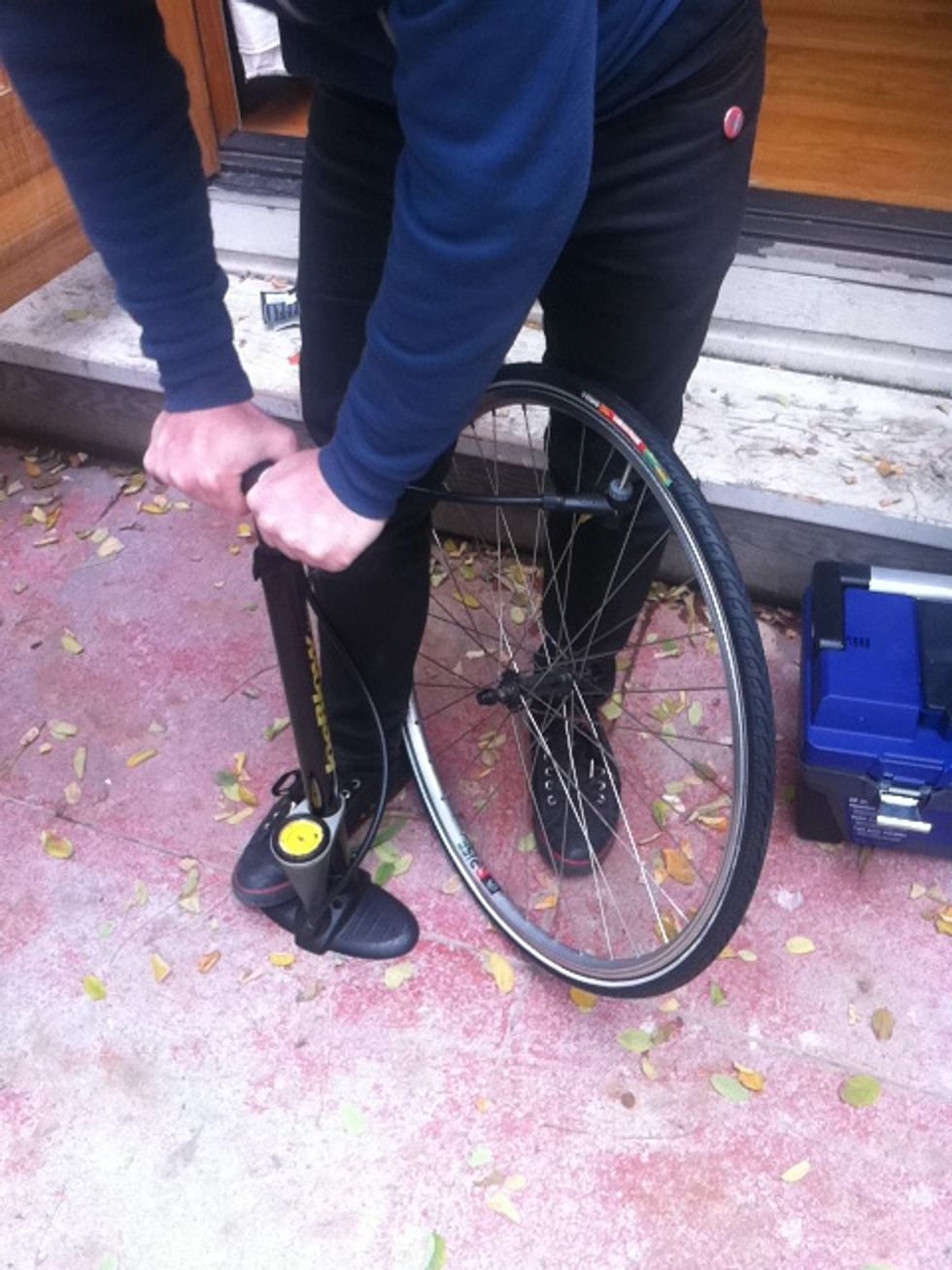 find the pressure of the tire ( its written on the outside of the tire) and inflate to that level. don't be afraid to inflate to the maximum recommended pressure. it won't explode.