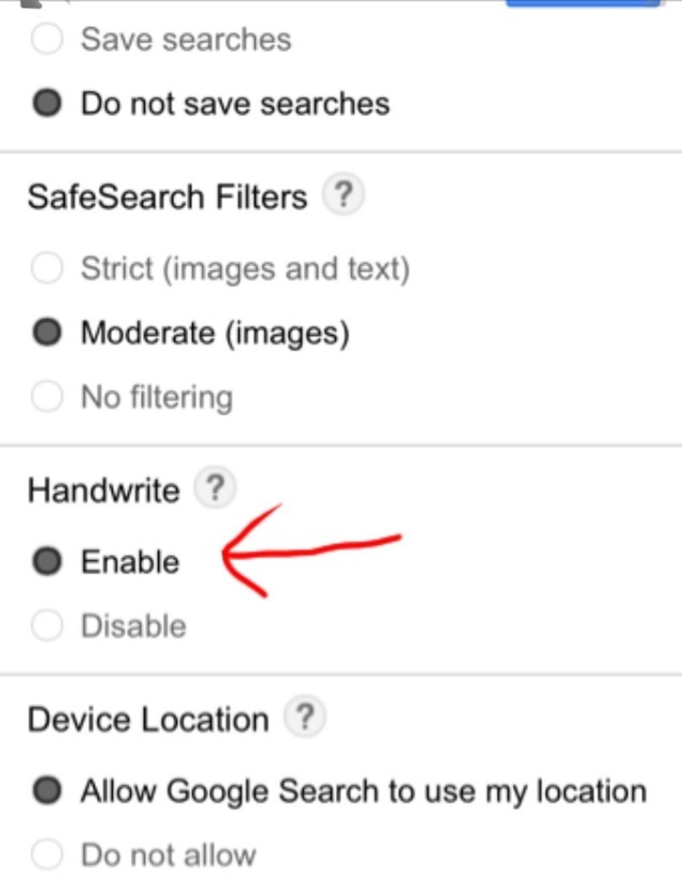 Find where it says Handwrite ? and select Enable.