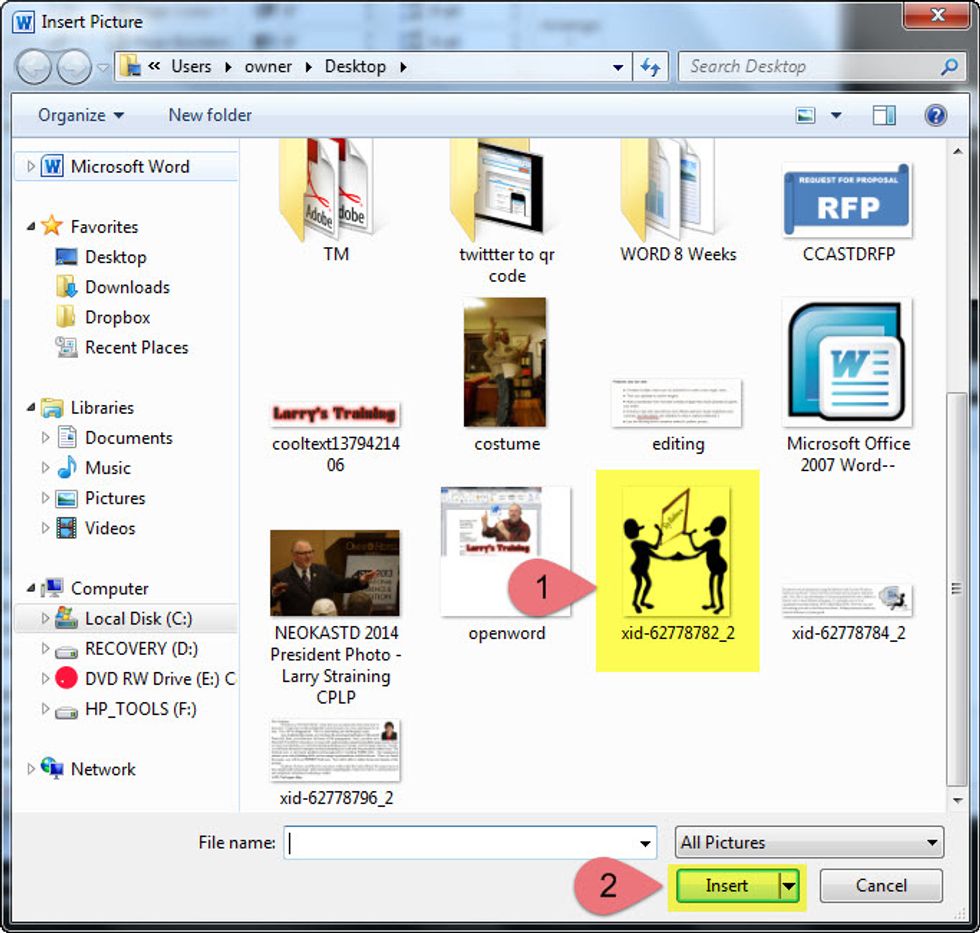 Find your graphic in your files directory, select it and click insert.