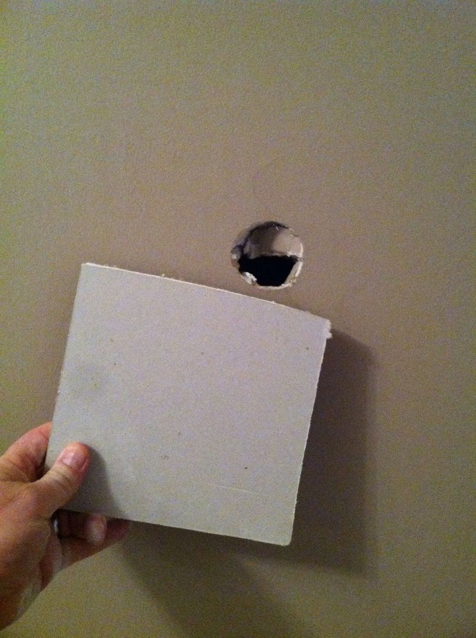 Find yourself a piece of scrap 1/2 inch drywall about three times the size of the hole.