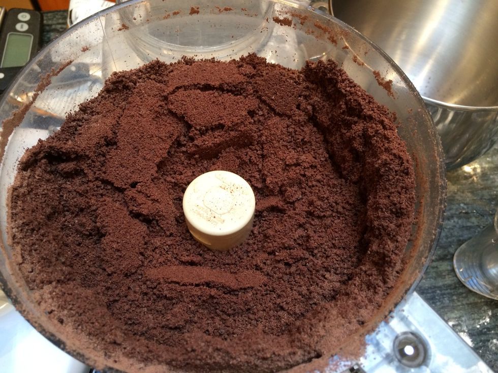 Finely chop 2 1/4 pounds of semi-sweet chocolate. This goes a lot faster and turns out best if you use a cuisinart!