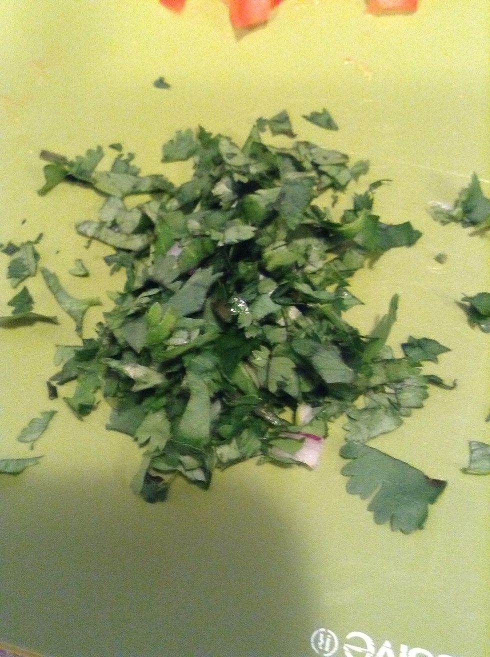 Finely chop cilantro. (This is handful of cilantro. Add as much as desired.)