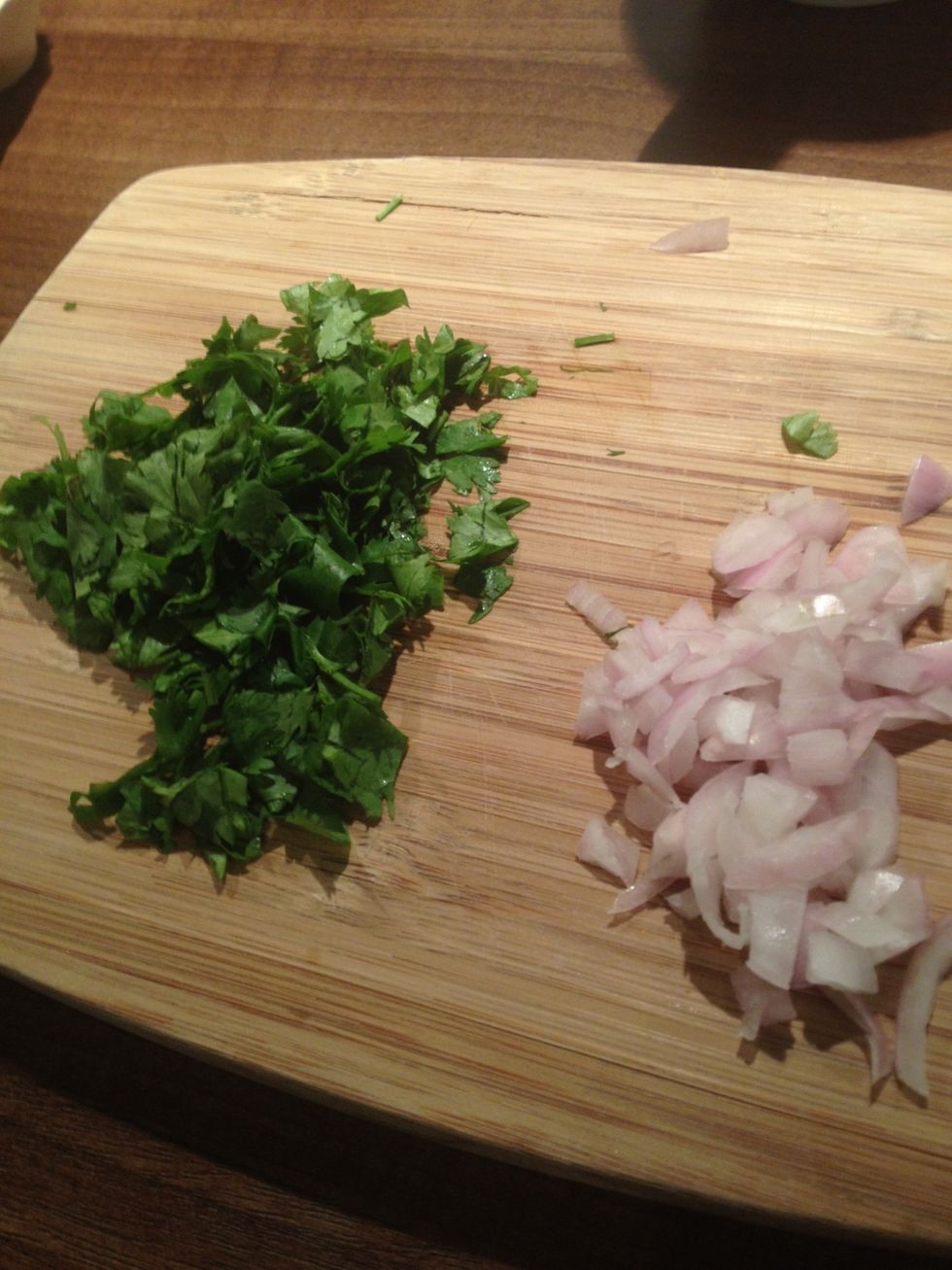Finely chop half your onion and a handful of coriander