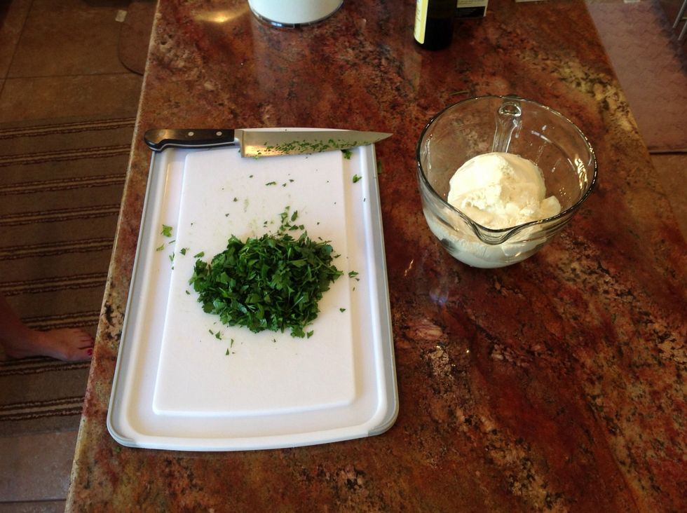 Finely chop parsley.