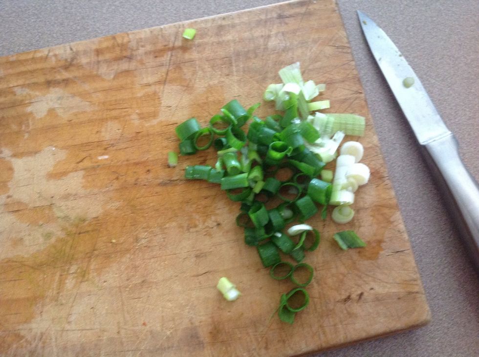 Finely chop spring onion and put in the same bowl as the chives