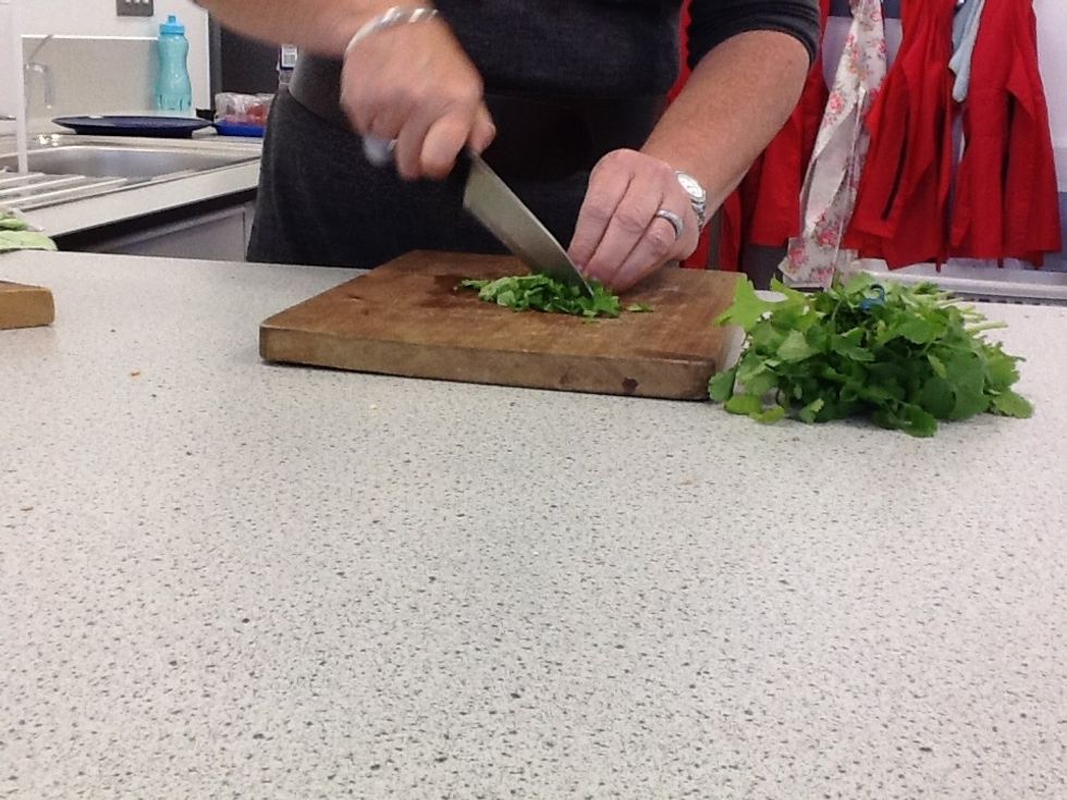 Finely chop the fresh herbs. And addd to the saucepan before serving.