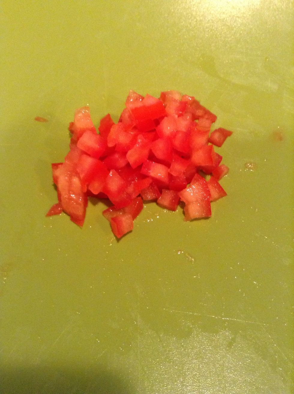 Finely chop tomato. (This is half of a vine tomato. Add as much as desired.)