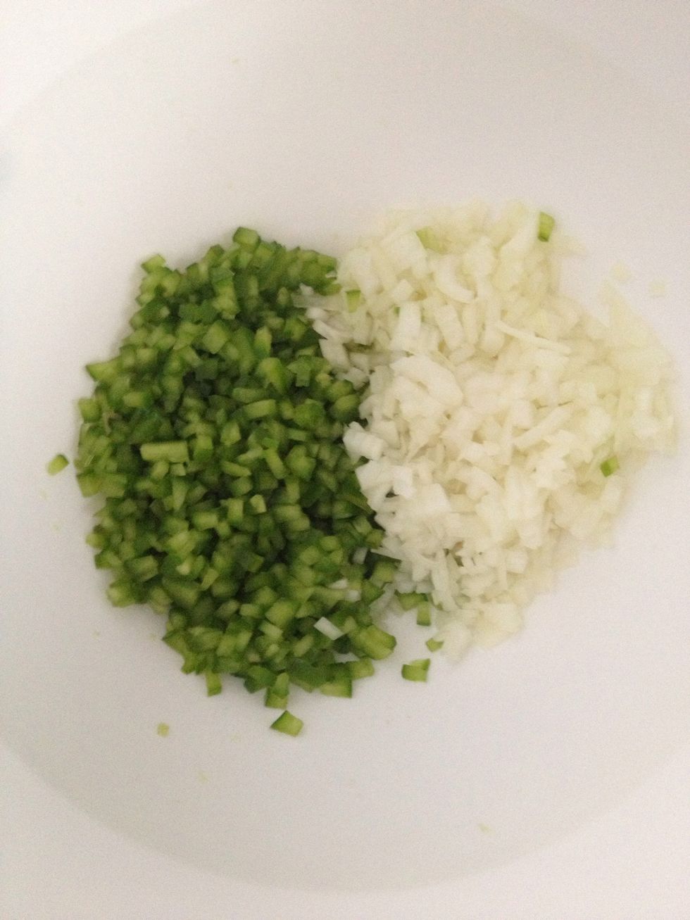 ...finely chop your green pepper & onion and add to your mixing bowl...
