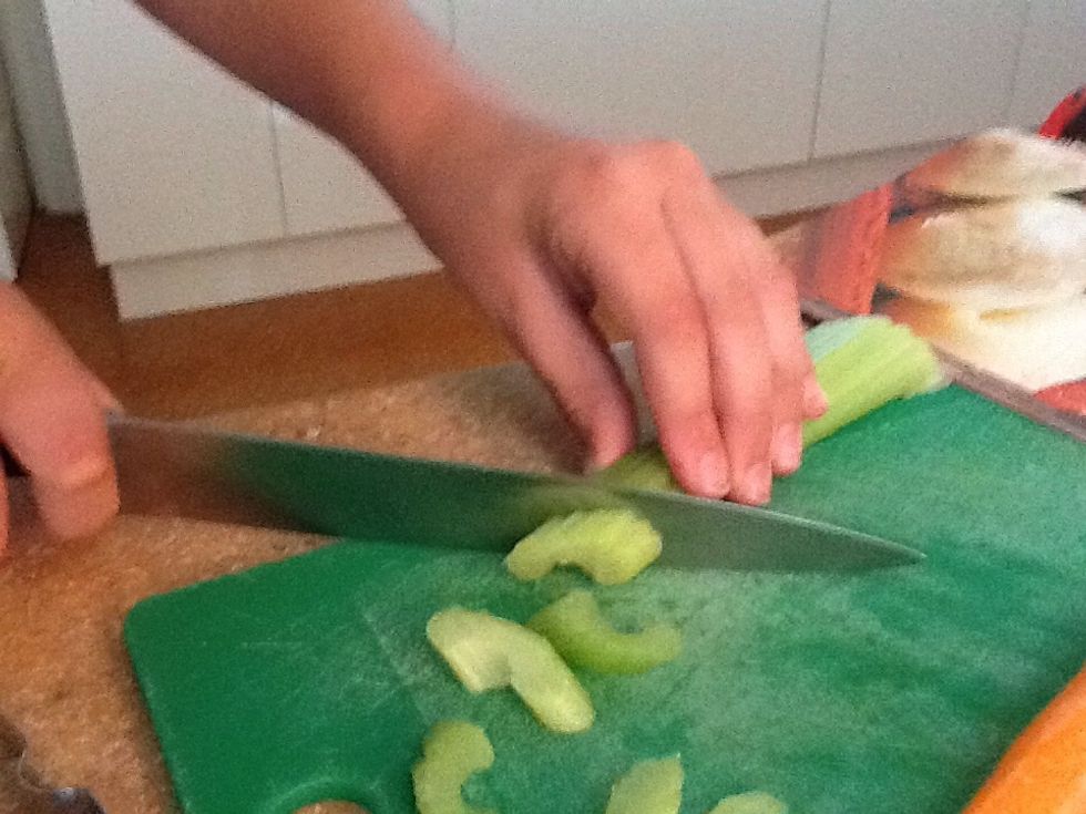 Finely dice all vegetables on a diagonal.