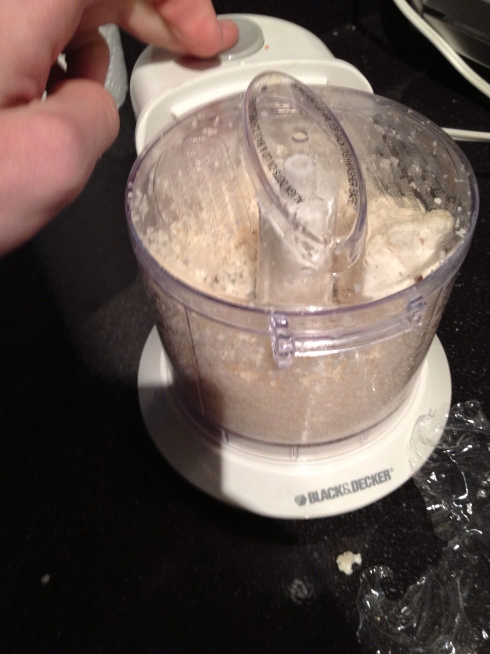 Finely grate or shred your cauliflower until you make about 2 cups of it grated