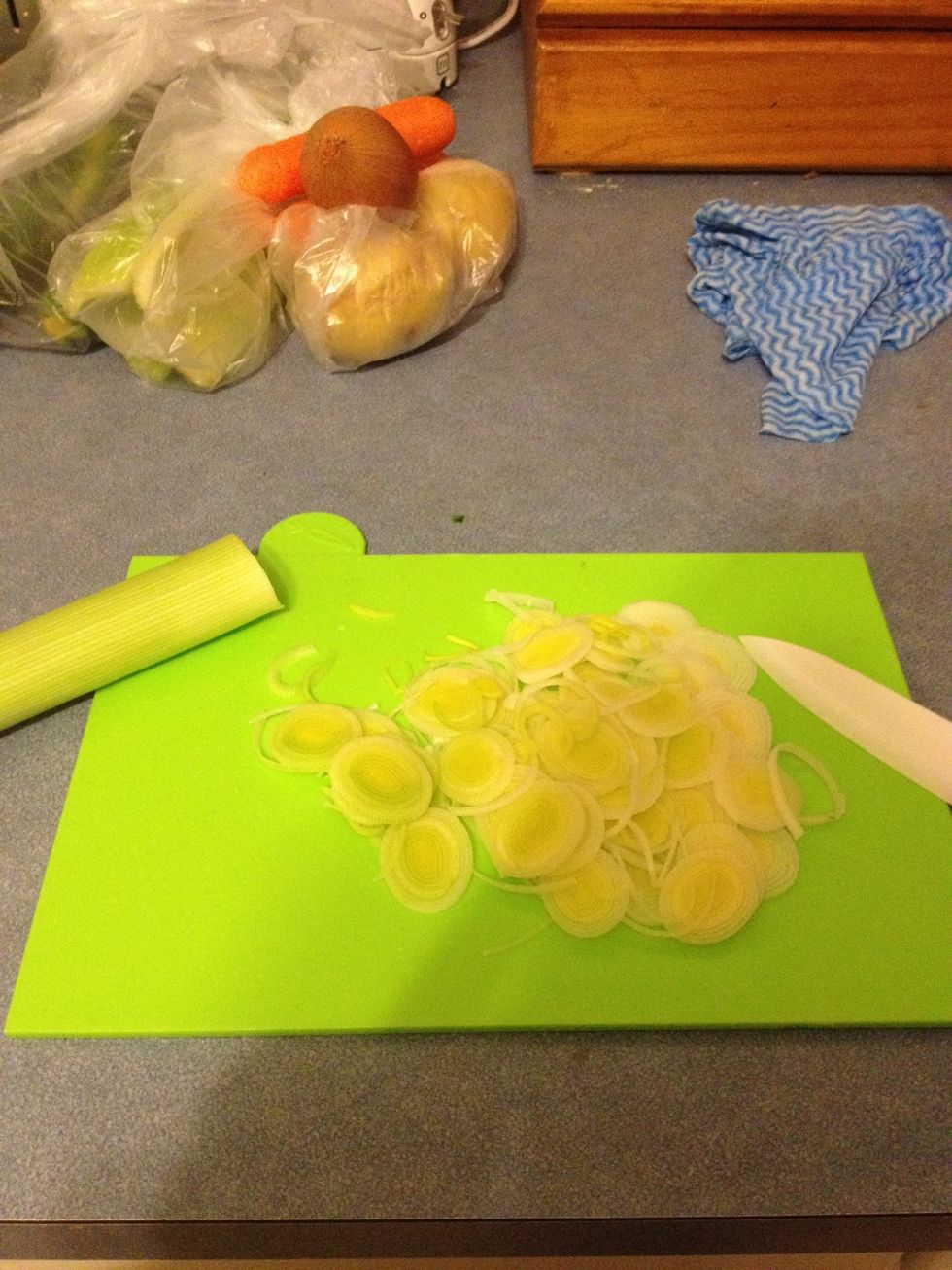 Finely slice about half a leek