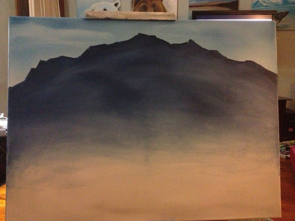 Fingerpaint the color down the mountain, following the mountains natural contour.