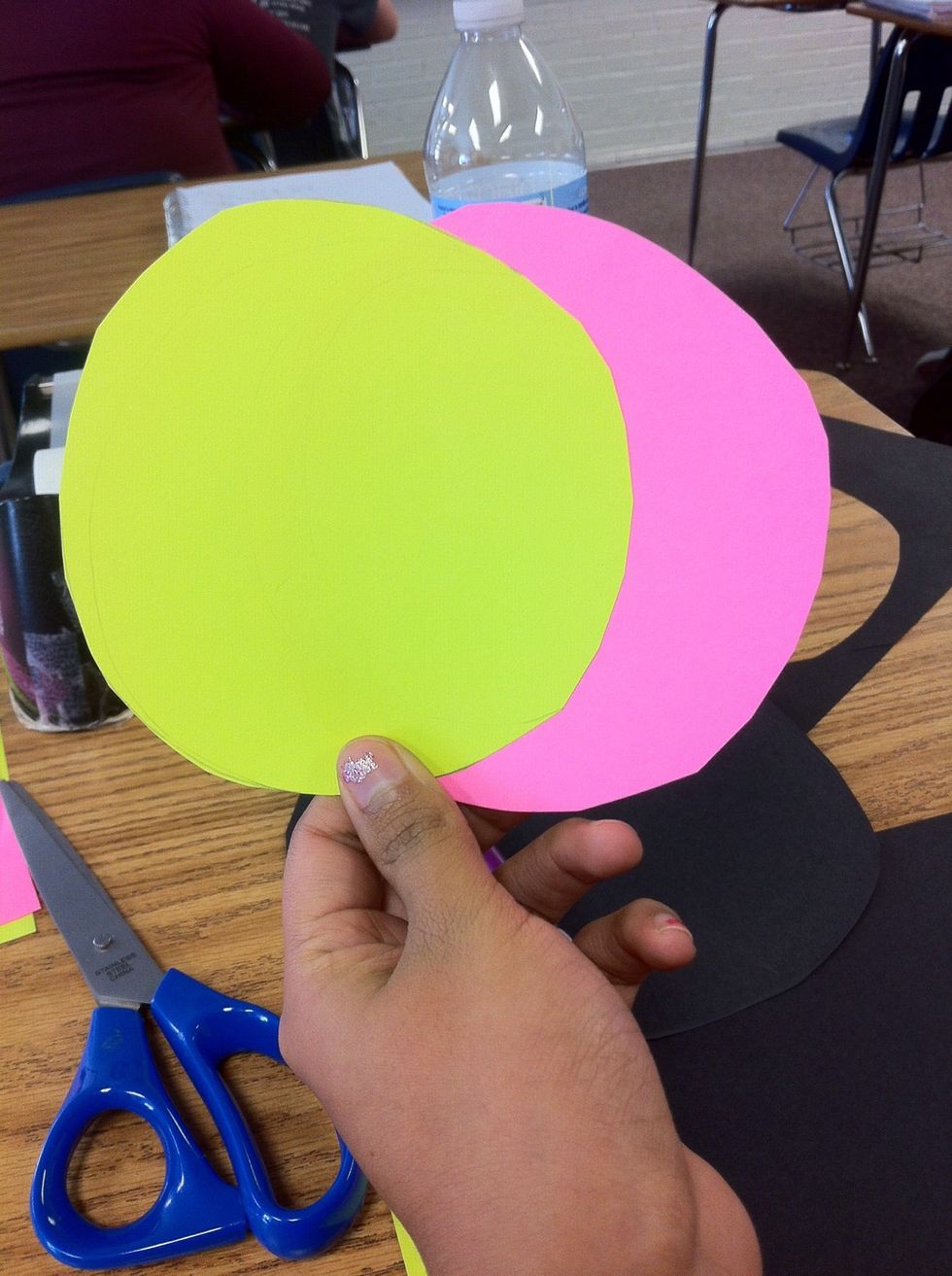 Finish cutting and you end up with a pink and green circle.