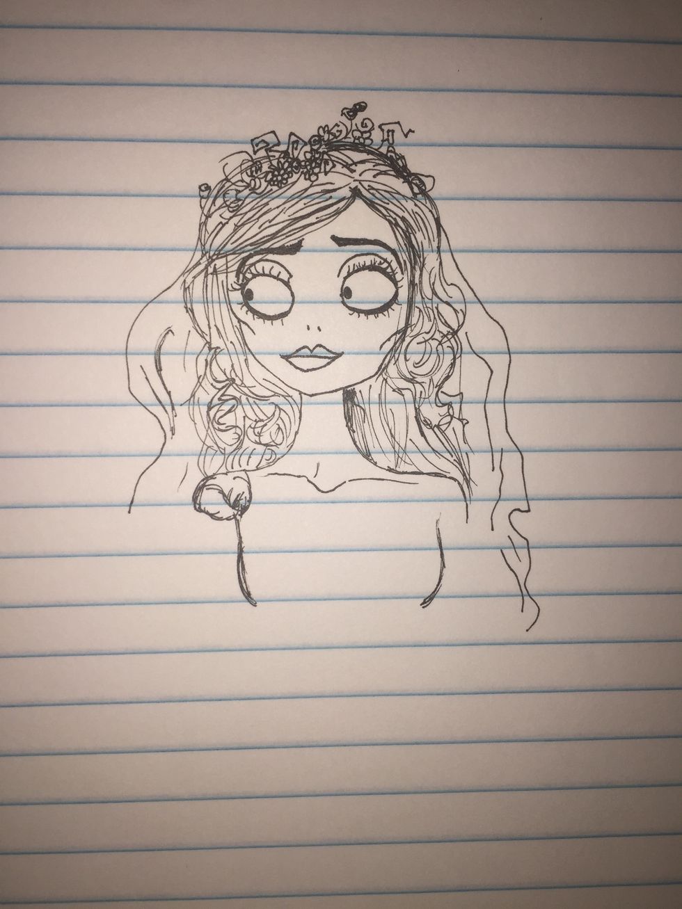 Finish off the facial features, make sure the eyebrows are bold. I messed up on her lips, hopefully when I shade it'll be unnoticeable...