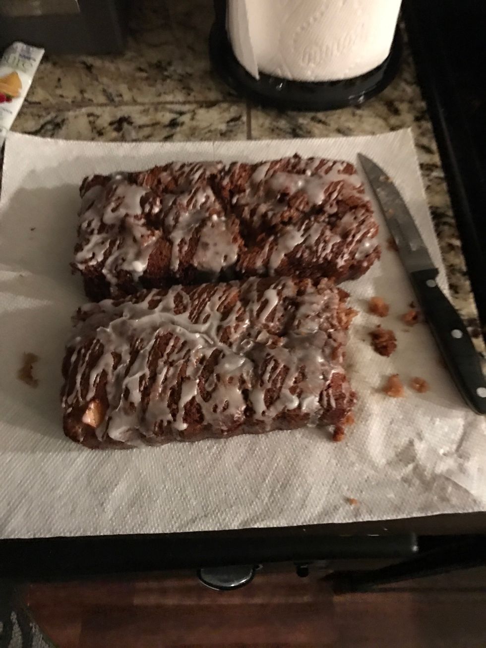 Finish with powdered sugar and milk glaze