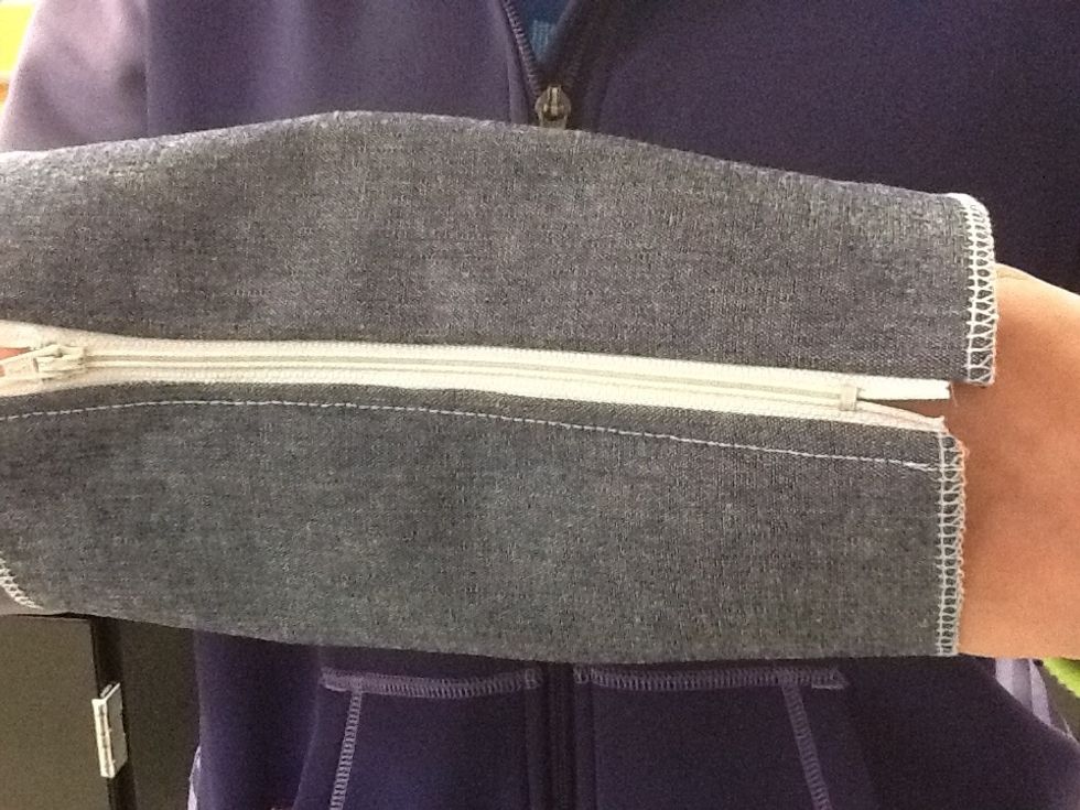 Finished attaching zipper on second side and ready to top stitch second side.