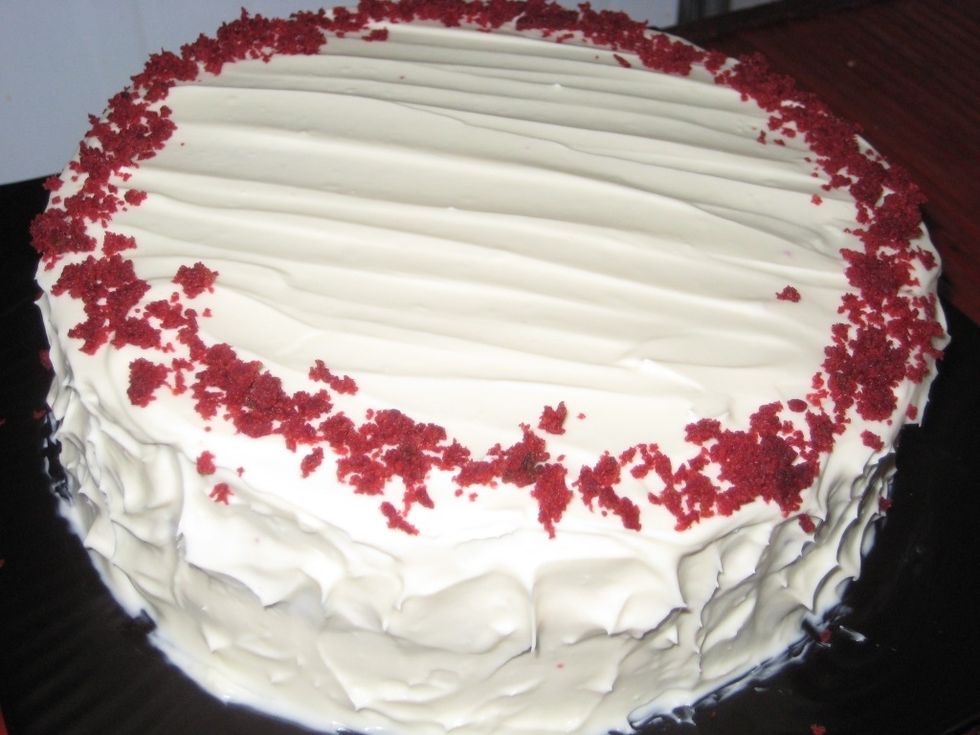 Finished cake. Get some of the cake crumbs to garnish the top.