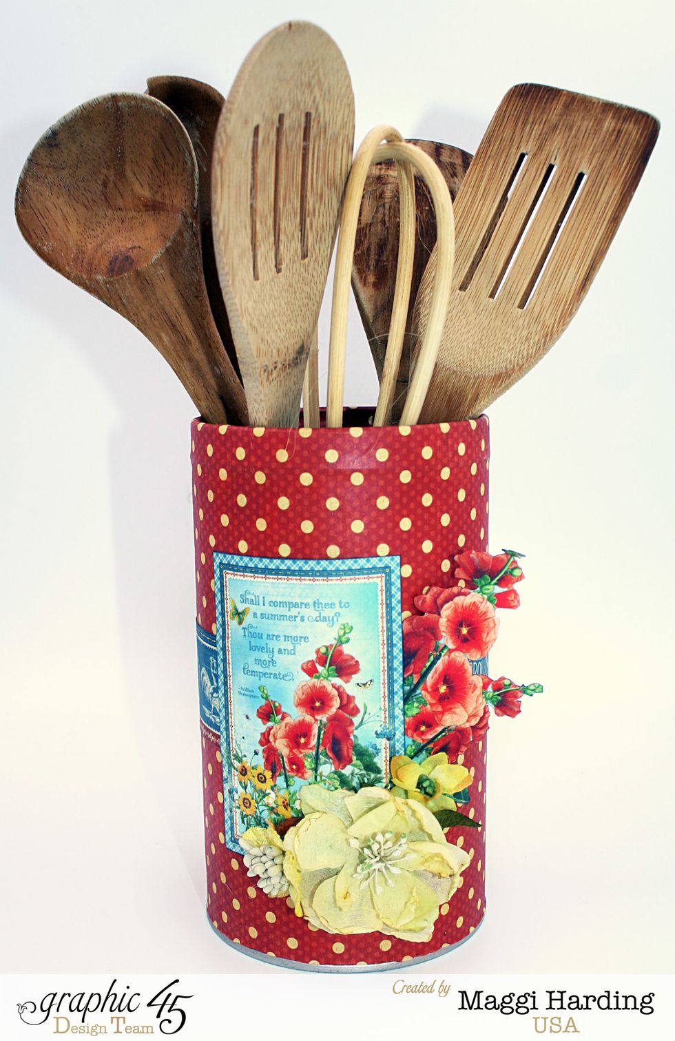 Finished canister all ready to hold your utensils.  You could also finish the lid and use this as a pasta holder, a gift box filled with cookies or candies.