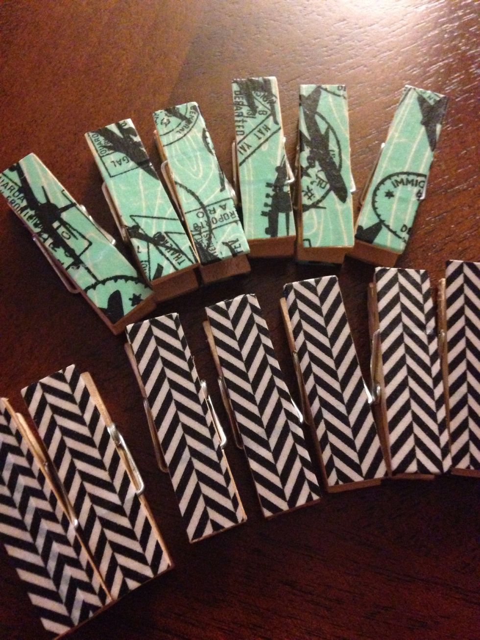 Finished clothespins! Line them up with string and hold your traveling pictures. Or glue some magnets on it for your fridge! So many things you can do with this!