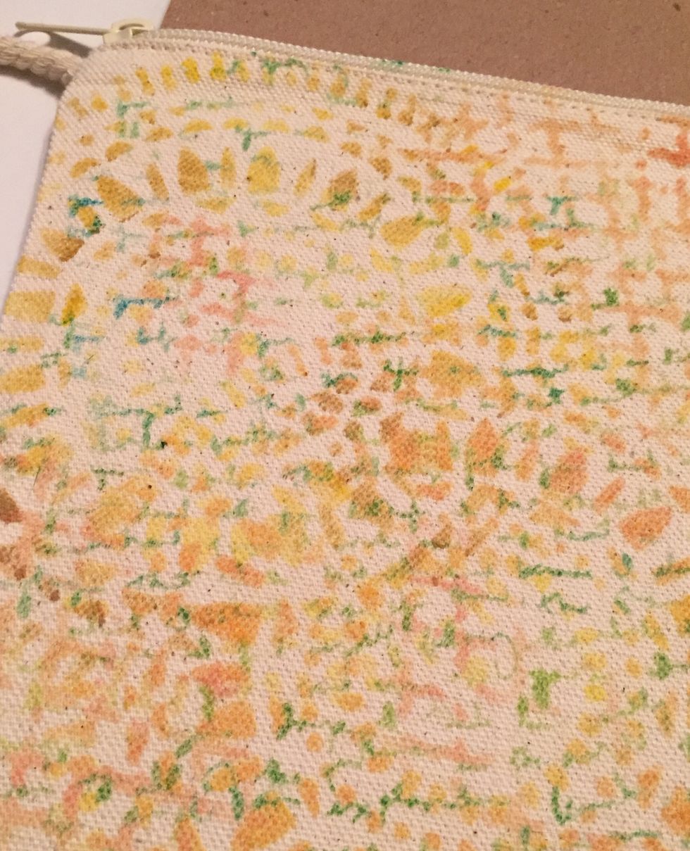 finished design on back of bag. distress using Spun Sugar Smooch Spritz and iron to heat set inks as before.