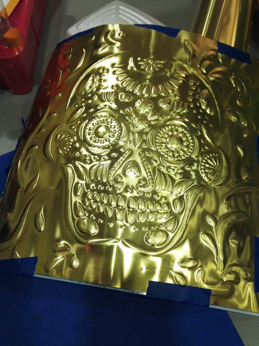 finished embossed skull. recheck all raised areas to be sure they are fully embossed and defined.