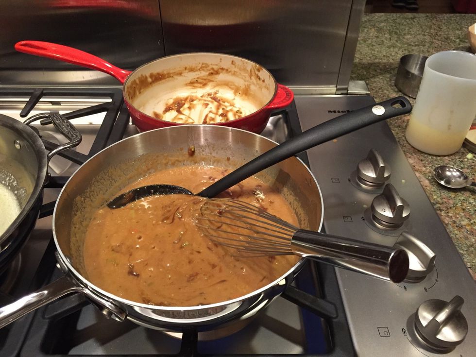 Finished incorporating roux into chicken broth/stock