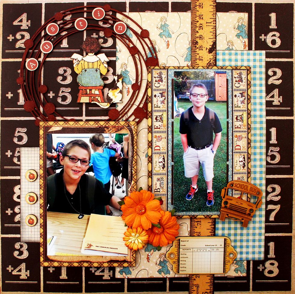 Finished page.  You can embellish anyway you like.  The chipboard pieces in the collection give you lots of embellishing options!