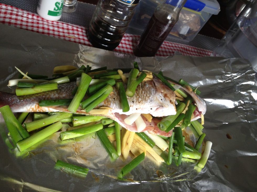 finished stuffing and seasoning, wrap with aluminum foil