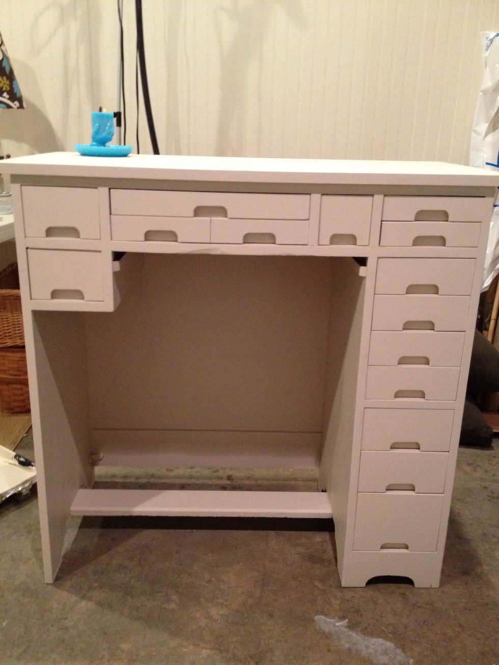 Finished!!! This was a jewelers table that was my dads, went to my brothers garage and is now mine. I run a Silver hand stamped charm business. This will be perfect! See me at www.wdesign-chris.com!