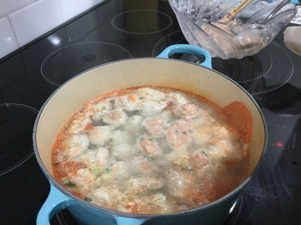 Finished with putting the meatballs in the pot. \ud83d\ude00