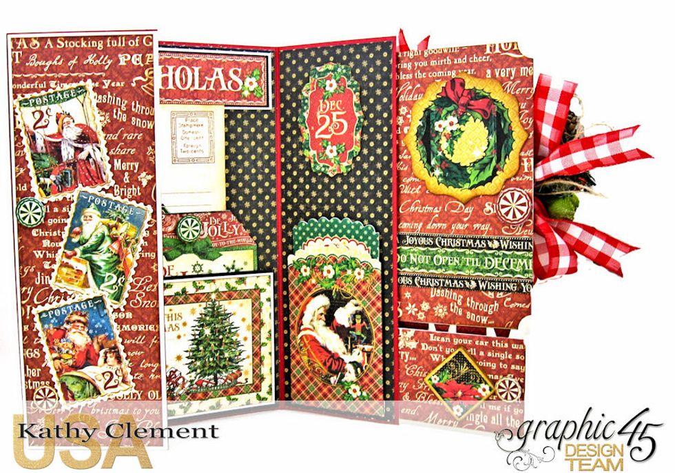 Finishing the inside of the card, add small magnets beneath peppermint buttons from the banner chipboard. This will hold the card securely shut.