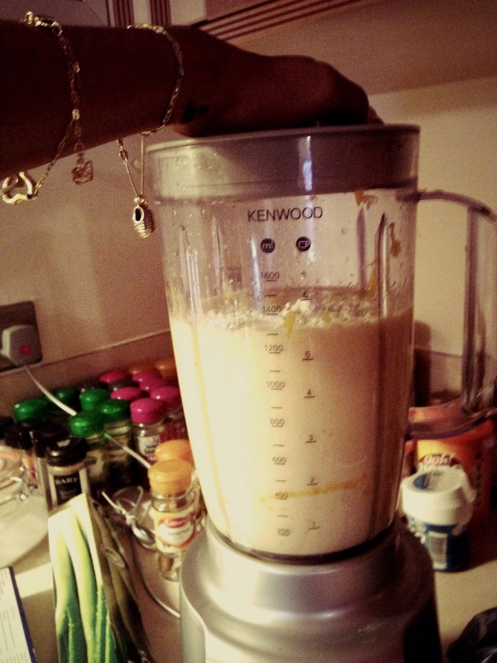 First add 1 cup of self-raising flour and then 1 1/2 gradually