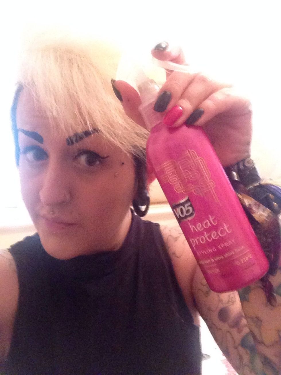 First apply your vo5 heat protection spray (you can use any brand I just got This as it was on sale)