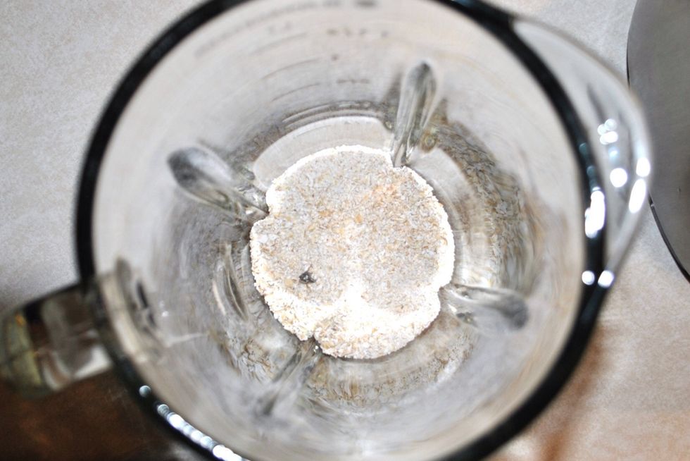First, blend just the oatmeal by itself for about 30 seconds until it's just a powder. Make sure your blender is completely dry before doing this, otherwise you will make oatmeal paste.
