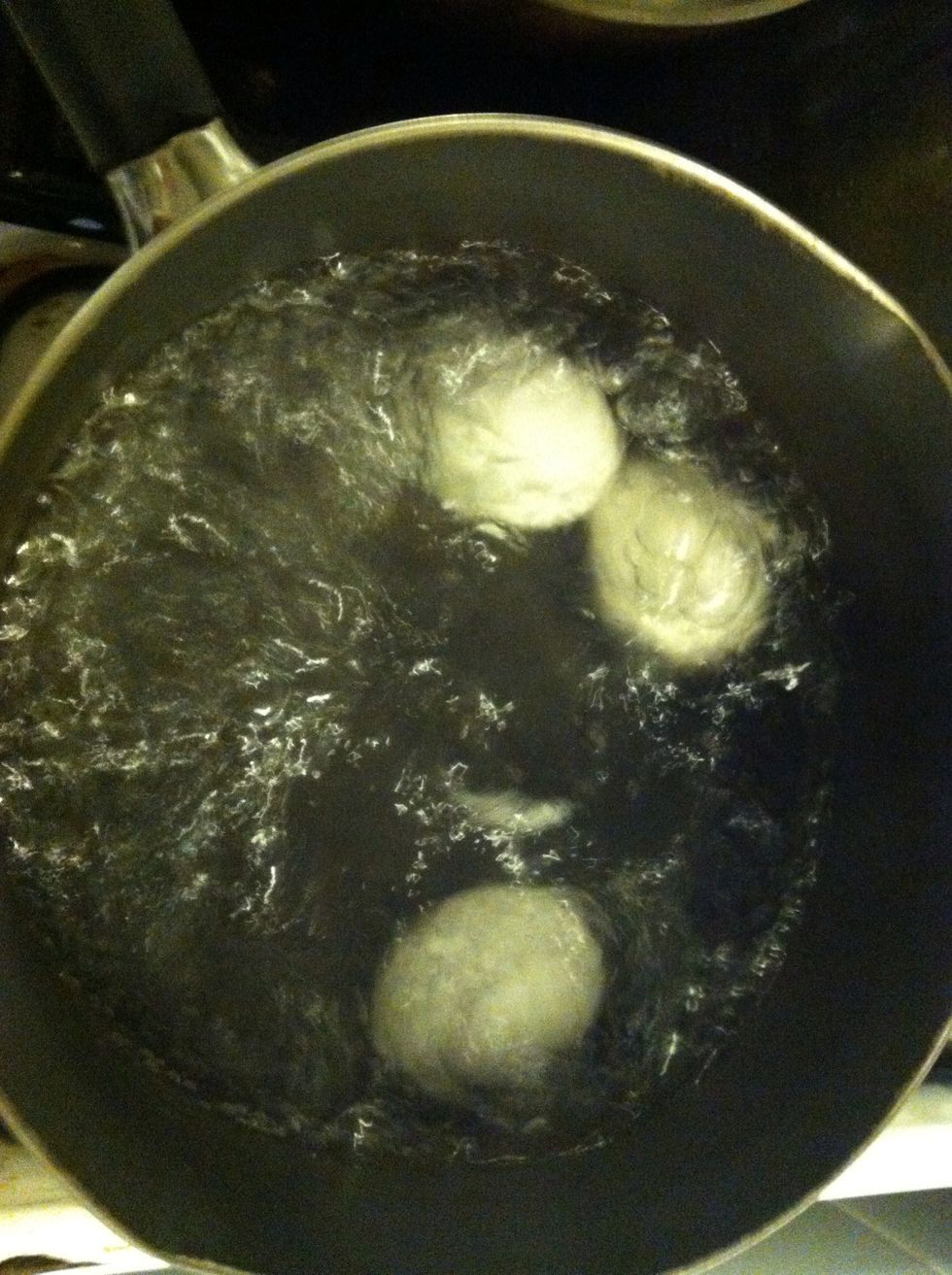 First, boil the eggs. Depends on how many eggs you want to make.