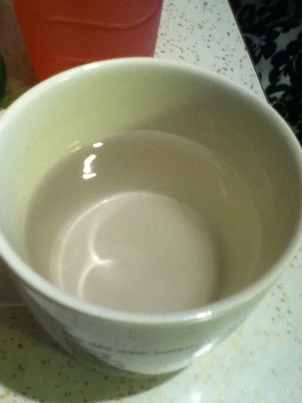 First, boil your water and pour it into the mug so that it is 3/4 of the way full.