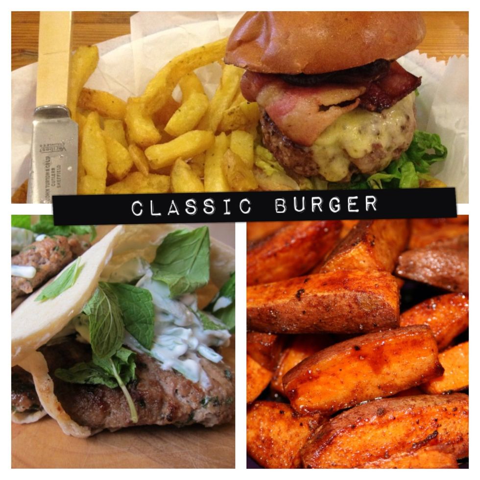 First challenge: the classic cheeseburger with fries and bacon. Swap this for a lamb burger (minted if you like) in a wrap with sweet potato wedges. But why swap to this super tasty alternative?